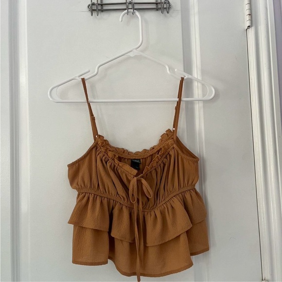🔥3/$15 Wild Fable| Brown Ruffled Crop Top 🍄‍🟫🤎 - Picture 2 of 7